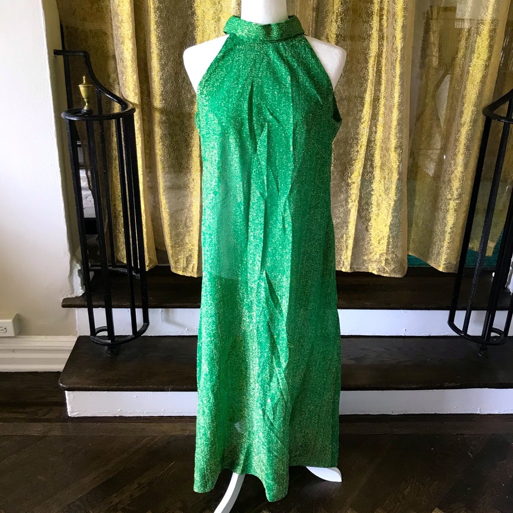 Vintage green gold sparkle sleeveless dress dress